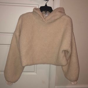 Cropped Cream Teddy Hoodie